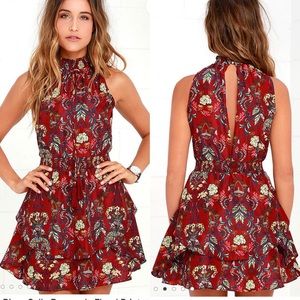 Moon River Calla Mini Dress Floral Print Smocked Waist Tiered Size Medium